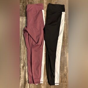 Avia Women's Leggings - Size L - 2 pairs - Pink and Black with White Stripes